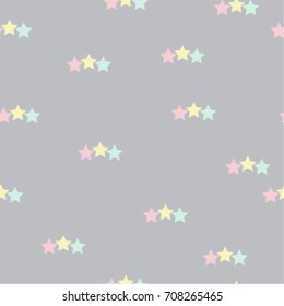 Smooth grey abstract background with stars in several pastel colors. This design can be used in baby illustration, baby designs, wallpaper, sales, advertising.