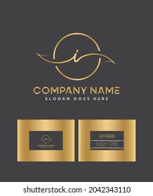 A smooth hand calligraphy, luxury calligraphy wavy letter type I logo and business card template