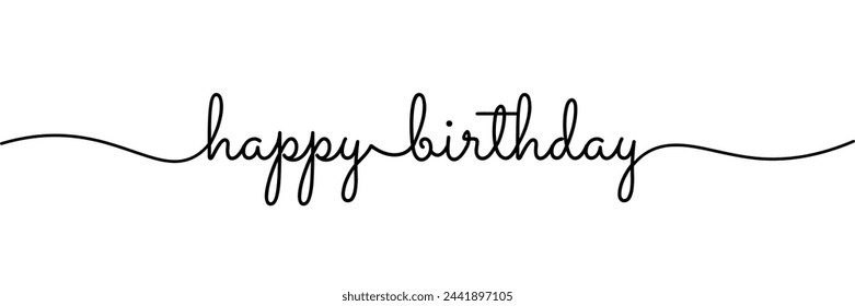 Smooth Happy Birthday Text Monoline isolated. Cursive happy birthday black text. Vector Illustration. 