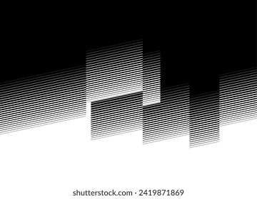 Smooth horizontal vector transition from black to white from striped geometric shapes. A pattern of thin lines. Modern vector background