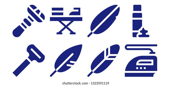 smooth icon set. 8 filled smooth icons.  Collection Of - Razor, Feather, Iron, Foam