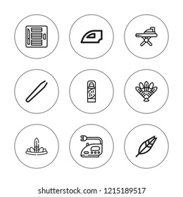 Smooth icon set. collection of 9 outline smooth icons with feather, feathers, hair removal, foam, iron, ironing icons. editable icons.