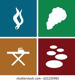 Smooth icons set. set of 4 smooth filled icons such as ironing table, smoke