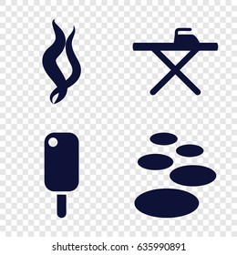 Smooth icons set. set of 4 smooth filled icons such as ironing table, smoke, spa stone