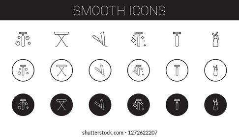 smooth icons set. Collection of smooth with razor, iron table, whipped cream. Editable and scalable smooth icons.
