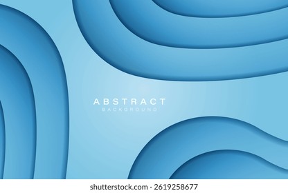 Smooth layered abstract background in shades of blue with paper cut style curves and minimal