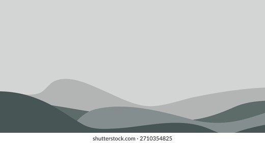 Smooth, layered gray wavy shapes creating an abstract landscape with subtle tonal shifts, depicting rolling hills in a minimalist graphic style.