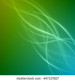Smooth light blue green waves lines vector abstract background. Good for promotion materials, brochures, banners. Abstract Backdrop, Technology Background. Glowing effects.