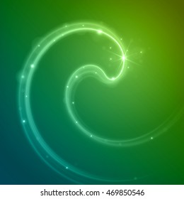 Smooth light blue green waves lines and Lens Flares vector abstract background. Good for promotion materials, brochures, banners. Abstract Backdrop, Glowing effects.