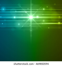 Smooth light blue green waves lines and Lens Flares vector abstract background. Good for promotion materials, brochures, banners. Abstract Backdrop, Glowing effects.