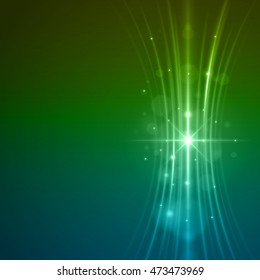 Smooth light blue green waves lines and Lens Flares vector abstract background. Good for promotion materials, brochures, banners. Abstract Backdrop, Glowing effects.