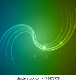 Smooth light blue green waves lines and Lens Flares vector abstract background. Good for promotion materials, brochures, banners. Abstract Backdrop, Glowing effects.