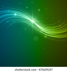 Smooth light blue green waves lines and Lens Flares vector abstract background. Good for promotion materials, brochures, banners. Abstract Backdrop, Glowing effects.