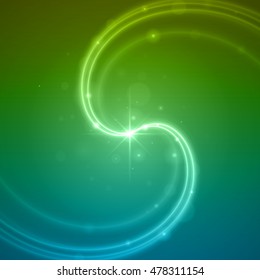 Smooth light blue green waves lines and Lens Flares vector abstract background. Good for promotion materials, brochures, banners. Abstract Backdrop, Glowing effects.