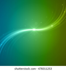 Smooth light blue green waves lines and Lens Flares vector abstract background. Good for promotion materials, brochures, banners. Abstract Backdrop, Glowing effects.