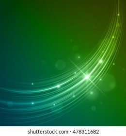 Smooth light blue green waves lines and Lens Flares vector abstract background. Good for promotion materials, brochures, banners. Abstract Backdrop, Glowing effects.