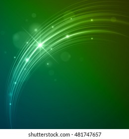 Smooth light blue green waves lines and Lens Flares vector abstract background. Good for promotion materials, brochures, banners. Abstract Backdrop, Glowing effects.