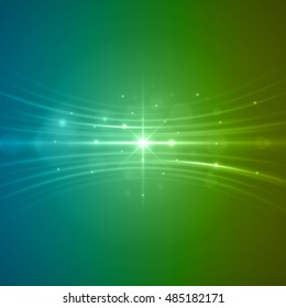Smooth light blue green waves lines and Lens Flares vector abstract background. Good for promotion materials, brochures, banners. Abstract Backdrop, Glowing effects.