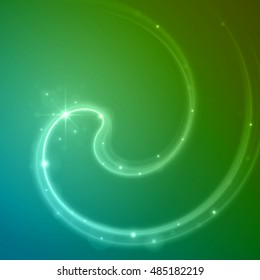 Smooth light blue green waves lines and Lens Flares vector abstract background. Good for promotion materials, brochures, banners. Abstract Backdrop, Glowing effects.