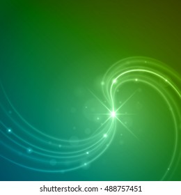 Smooth light blue green waves lines and Lens Flares vector abstract background. Good for promotion materials, brochures, banners. Abstract Backdrop, Glowing effects.