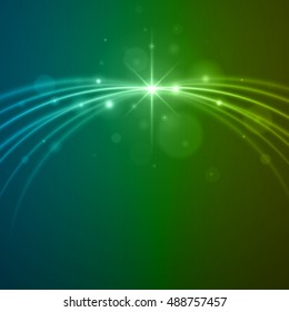 Smooth light blue green waves lines and Lens Flares vector abstract background. Good for promotion materials, brochures, banners. Abstract Backdrop, Glowing effects.