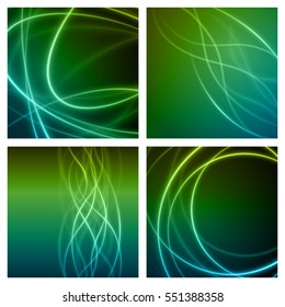 Smooth light blue green waves lines vector abstract set backgrounds. Good for promotion materials, brochures, banners. Abstract Backdrop, Technology Backgrounds.
