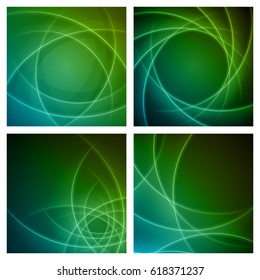 Smooth light blue green waves lines vector abstract set backgrounds. Good for promotion materials, brochures, banners. Abstract Backdrop, Technology Backgrounds.