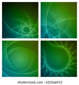 Smooth light blue green waves lines. Vector abstract set backgrounds. Good for promotion materials, brochures, banners. Abstract Backdrop, Technology Backgrounds.