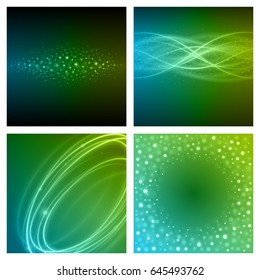 Smooth light blue green waves lines. Vector abstract set backgrounds. Good for promotion materials, brochures, banners. Abstract Backdrop, Technology Backgrounds.