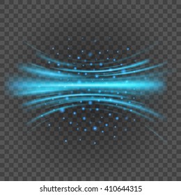 Smooth light blue lines on transparency background vector illustration. Glowing translucent element for special Effects. Abstract design.