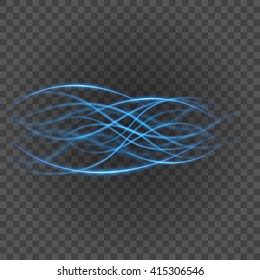 Smooth light blue lines on transparency background vector illustration. Glowing translucent element for special Effects. Abstract design.