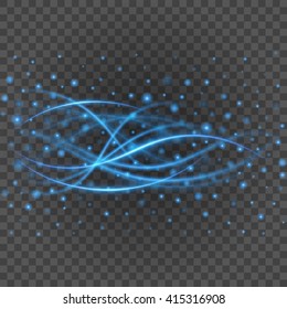 Smooth light blue lines on transparency background vector illustration. Glowing translucent element for special Effects. Abstract design.