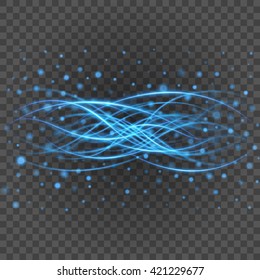 Smooth light blue lines on transparency background vector illustration. Glowing translucent element for special Effects. Abstract design.