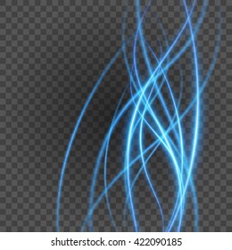 Smooth light blue lines on transparency background vector illustration. Glowing translucent element for special Effects. Abstract design.