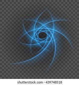 Smooth light blue lines on transparency background vector illustration. Glowing translucent element for special Effects. Abstract design.