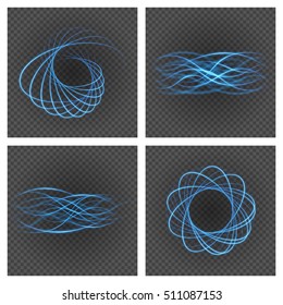 Smooth light blue lines on transparency set backgrounds vector illustration. Glowing translucent element for special Effects. Abstract design.