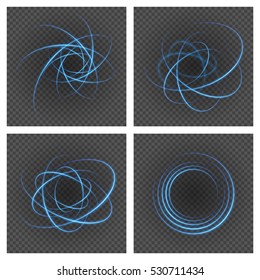 Smooth light blue lines on transparency set backgrounds vector illustration. Glowing translucent element for special Effects. Abstract design.