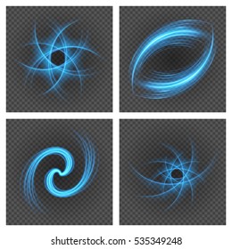 Smooth light blue lines on transparency set backgrounds vector illustration. Glowing translucent element for special Effects. Abstract design.