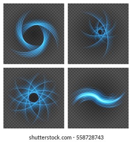 Smooth light blue lines on transparency set backgrounds vector illustration. Glowing translucent element for special Effects. Abstract design.