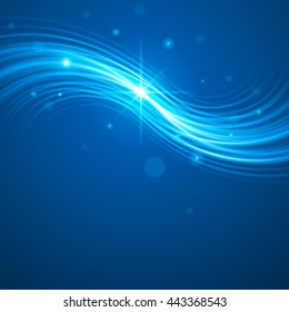 Smooth light blue waves lines and Lens Flares vector abstract background. Good for promotion materials, brochures, banners. Abstract Backdrop, Glowing effects.