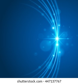 Smooth light blue waves lines and Lens Flares vector abstract background. Good for promotion materials, brochures, banners. Abstract Backdrop, Glowing effects.