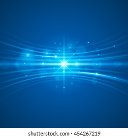 Smooth light blue waves lines and Lens Flares vector abstract background. Good for promotion materials, brochures, banners. Abstract Backdrop, Glowing effects.