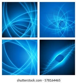 Smooth light blue waves lines vector abstract set backgrounds. Good for promotion materials, brochures, banners. Abstract Backdrop, Technology Backgrounds.