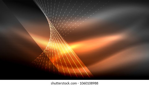 Efeito de luz suave, linhas retas sobre fundo escuro brilhante neon. Ideia de tecnologia de energia. Ilustração vetorial