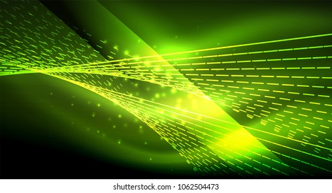 Efecto ligero suave, líneas rectas sobre fondo oscuro de neón brillante brillante. Idea de tecnología energética. Ilustración del vector