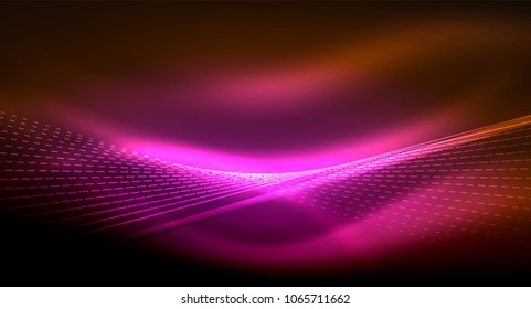 Efeito de luz suave, linhas retas sobre fundo escuro brilhante neon. Ideia de tecnologia de energia. Ilustração vetorial