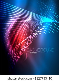 Smooth light effect, straight lines on glowing shiny neon dark background. Energy technology idea. Vector illustration