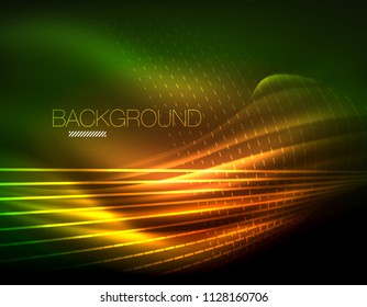 Efecto ligero suave, líneas rectas sobre fondo oscuro de neón brillante brillante. Idea de tecnología energética. Ilustración del vector