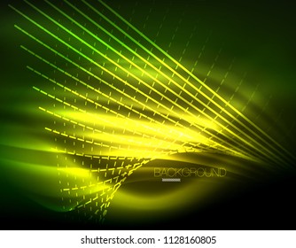 Efecto ligero suave, líneas rectas sobre fondo oscuro de neón brillante brillante. Idea de tecnología energética. Ilustración del vector