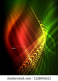 Efecto ligero suave, líneas rectas sobre fondo oscuro de neón brillante brillante. Idea de tecnología energética. Ilustración del vector